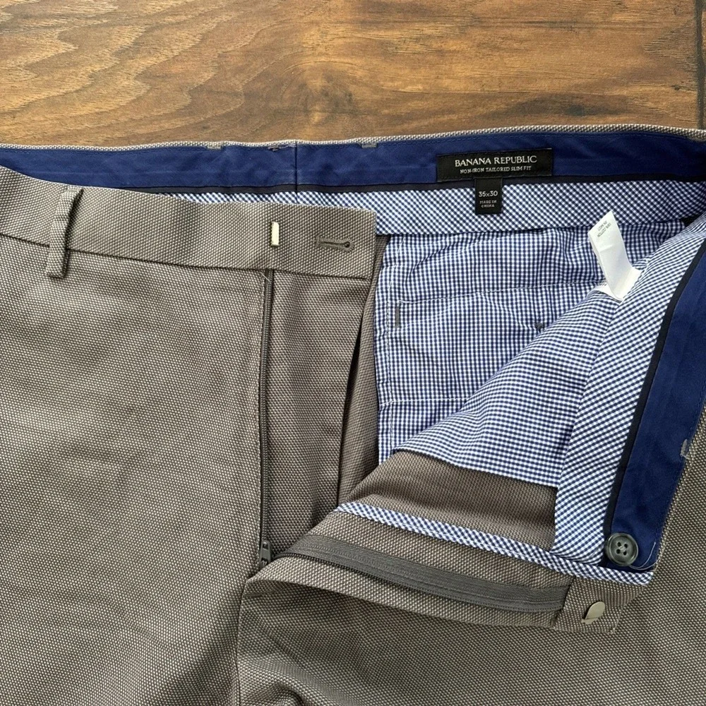 Banana Republic Mens Sz 35x30 Gray Non-Iron Modern Slim Fit Pants Dress